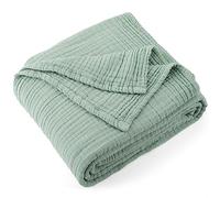 Carriediosa 100% Cotton Muslin Throw Blanket 50" X 70" Throw XL Size，4-Layers Summer Gauze Throws for Bed Couch，Soft Lightweight Breathable Linen Blankets Bedspread for Adults All Season，Sage Green