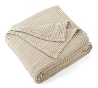 Carriediosa 100% Cotton Muslin Throw Blanket 70" X 80" Twin Size，4-Layers Summer Gauze Throws for Bed Couch，Soft Lightweight Breathable Linen Blankets Bedspread for Adults All Season，Khaki