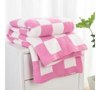 Carriediosa Manta a Cuadros Ultra Suave de 50 x 60 Pulgadas, Microfibra mullida y esponjosa a Cuadros de ajedrez, cobija de Punto acogedora de Felpa para sofá Cama, Rosa Intenso