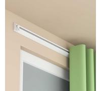 Carril De Cortina De Aluminio, Riel Individual Ultra Delgado Silencioso Bloqueador De Luz, Montaje En Techo O Pared, Conectores De Codo 90° Para Ventanas En Forma L(White-Wall Mount,1.20M)