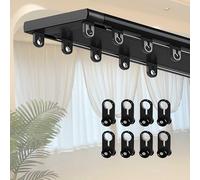 Carril de Cortina de Techo Barra de Cortina de Aleación de Aluminio con ruedas silenciosas 1.4m 1.8m 2.2m 2.5m 3.0m 3.7m 4.1m 4.3m 4.7m para Ventanal Oficina Balcón Tabique(Negro,3.6m(11.8ft))