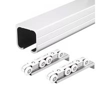 Carril de puerta corredera, kit de puerta corredera, riel de aluminio resistente, 8 ruedas, percha, 2-30 pies, longitud ajustable, multicolor, paquete de 2 piezas (plata, 18 pies / 548,6 cm)