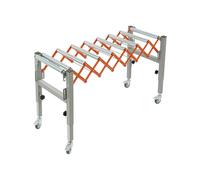 Carril de rodillos extensible, 130 cm, altura ajustable, mesa de taller | Tijera de rodillos, carpintería, accesorios de sierra circular, frenos universales, ahorro de espacio