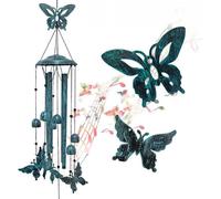Carrillón de viento con forma de mariposa de metal azul, regalo para mujer, decoración de jardín, decoración de exterior