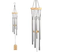 Carrillon de Viento Exterior, 6 Tubos de Aleación de Aluminio Ampanas de Viento para Jardin Arbol Casa de Madera Decoracion Hogar(Plata)
