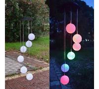 Carrillón de viento solar con cambio de color, espiral giratoria, bola de cristal, móvil de viento portátil e impermeable para exterio