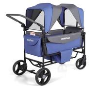 carriola para 2 niños con dosel, carro plegable todo terreno con asa ajustable de empuje/tirar, organizador de padres, arnés de 5 puntos, ideal para viajes y aventuras al aire última intervensión