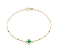 Carrisima pulsera para mujer en oro amarillo de 9 quilates con trébol de malaquita de 8.5 mm y bola DC 18 cm 7' 19 cm 7.5'