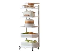 Carrito ajustable para microondas con ruedas, estante de almacenamiento de cocina blanco con cesta de malla, perfecto para sala de estar, cocina y balcón, 40,5 x 34 cm