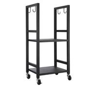 Carrito apilable de madera de hierro fundido con ruedas y ganchos, estantes de leña de 2 niveles para almacenamiento de madera en interiores, pilas de leña, debajo de los aleros