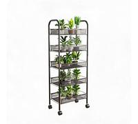 Carrito Auxiliar 5 Niveles, Carro Con Ruedas Para Cocina y Oficina Negro. Diseño Compacto y Robusto: Acero Al Carbono Con Ruedas 360°, Ideal Para Organizar Fruta, Snacks o Material De Oficina.