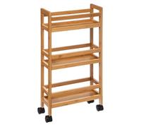 Carrito Auxiliar con Ruedas de 3 Niveles, Carrito Cocina Bambú, Carrito Estrecho de Almacenamiento, Ahorra Espacio, para Baño, Cocina, Oficina, 74,5 x 36 x 15 cm