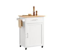 SoBuy Carrito Auxiliar con Ruedas Mueble Auxiliar de Cocina Carrito Cocina con cajón y Puerta Mesa Auxiliar Cocina Blanco-Naturale 68x46x90 cm FKW102-WN