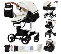 Carrito Bebe 3 en 1,Carros Para Bebes,Cochecito bebe de altura ajustable,con vista panorámica,Carro Plegable,incluye bolsa de mamá & portabebés(Blanco)