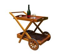 CARRITO CAMARERA MESA MUEBLE RUEDAS PORTA ALIMENTOS JARDÍN DOBLE ESTANTE MADERA