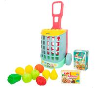 ColorBaby 43999 - Carrito de la compra de juguete con 11 piezas de comidita para jugar/Carro para IR al supermercado, juguetes para niños y niñas/Regalos para niños, accesorios de cocina