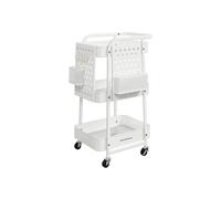 SONGMICS Carrito de Almacenamiento, Carrito con Ruedas, 3 Estantes Malla Metálica, 2 Paneles Perforados Extraíbles, 2 Soportes de Colgar, 4 Ganchos, para Oficina Cocina Baño, Blanco Nube LRC037W01