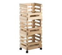 Carrito con tres cajas apilables de madera de pino (90x38x30cm) con ruedas