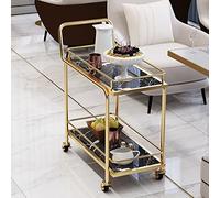 Carrito de 2 niveles para servir alimentos con ruedas para vino, cerveza, té, café, postre, carrito de cocina multifuncional con asa (negro)