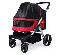 Carrito de 30 kg para perros, gatos, animales, carrito, coche de bebé, muñeca, tejido de Oxford, transpirable, doble silla de paseo de aluminio (color: rojo)