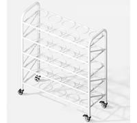 Carrito de 5 niveles para pelotas deportivas, soporte de exhibición móvil de baloncesto con soporte circular para fútbol, voleibol, garaje, cancha y nización de clubes (blanco)