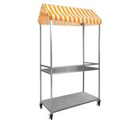 Carrito de alimentos portátil de 2 niveles con toldo, soporte móvil para festivales, playas y eventos