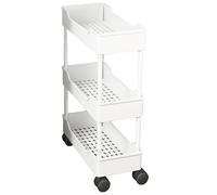 Carrito de Almacenamiento con Ruedas Mayor Altura Entre Estantes (21cm) Fabricado en Plástico PP Organizador para Cocina Lavandería Lugares Estrechos(White,40 * 15 * 62cm)