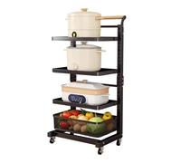 Carrito de almacenamiento de cocina con cajones deslizantes y 5 compartimentos para tapa organizada de ollas y almacenamiento de utensilios, solución que ahorra espacio para cocinar en casa