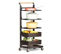 Carrito de almacenamiento de cocina rodante blanco - Nizer de esquina con 5 tablas y 2 cestas para gabinete y encimera, solución de almacenamiento que ahorra espacio para el hogar y la cocina
