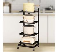 Carrito de almacenamiento de metal rodante para cocina, 4 niveles, para verduras y frutas con cubierta blanca, incluye 3 estantes y 1 cesta para un almacenamiento eficiente de la cocina, color negro