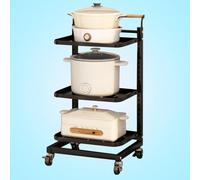 Carrito de almacenamiento de metal rodante para cocina, 4 niveles, para verduras y frutas con cubierta blanca, incluye 3 estantes y 1 cesta para un almacenamiento eficiente de la cocina, color negro