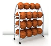 Carrito de almacenamiento de pelotas de 4 niveles con ruedas de freno, organizador deportivo rodante para baloncesto, fútbol, voleibol, acero duradero con recubrimiento en polvo para el hogar y el