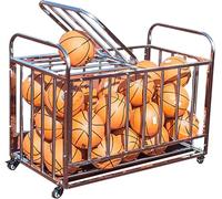 Carrito de almacenamiento de pelotas deportivas con ruedas de bloqueo, jaula grande con tapa, organizador de acero inoxidable resistente para gimnasio y equipos al aire libre