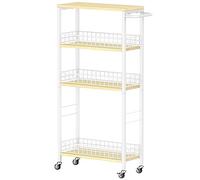 Carrito de almacenamiento delgado blanco estrecho, gabinete de almacenamiento de 4 niveles, organización de cuarto de lavado, estantería de baño móvil, organizador rodante, carrito de cocina, estante