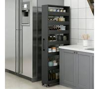 Carrito de almacenamiento delgado con ruedas de 7 niveles, gabinete de cocina estrecho para espacios pequeños, despensa y comedor, color negro, 9.8 pulgadas de ancho x 45 cm de profundidad x 72.5