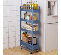 Carrito de almacenamiento delgado con ruedas para cocina, 4 niveles, para espacios pequeños, baño y cocina, fácil montaje, diseño que ahorra espacio (color: azul)