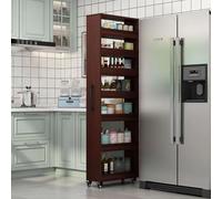 Carrito de almacenamiento delgado de teca, armario de cocina grande y estrecho con ruedas con asa, estante de madera para especias para refrigerador y despensa, ideal para espacios pequeños