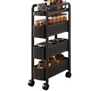 Carrito de Almacenamiento Delgado Organizador de Baño No Requiere Instalación con Rieles Extraíbles Estantería Móvil Deslizable para Oficina, Cocina, Lavadero y Lugares Estrechos(Black,40*18*90cm)