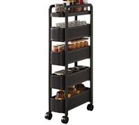 Carrito de Almacenamiento Delgado Organizador de Baño No Requiere Instalación con Rieles Extraíbles Estantería Móvil Deslizable para Oficina, Cocina, Lavadero y Lugares Estrechos(Black,40*13*107cm)