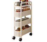 Carrito de Almacenamiento Delgado Organizador de Baño No Requiere Instalación con Rieles Extraíbles Estantería Móvil Deslizable para Oficina, Cocina, Lavadero y Lugares Estrechos(White,40*13*90cm)