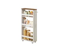 VASAGLE Carrito de Almacenaje Delgado de 4 Niveles, Estante de Cocina con Ruedas, con Asa, Espacio Pequeño, 15 x 43,2 x 86,5 cm, Baño, Lavandería, Blanco Rústico y Marrón Miel LRC050K01