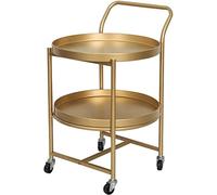 Carrito de almacenamiento móvil de hierro forjado de 2 niveles de estilo nórdico con espacio de almacenamiento abierto, carrito de bar para el hogar, carrito de bebidas y alimentos con ruedas.