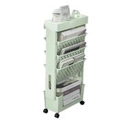 Carrito de almacenamiento portátil de 5 niveles con ruedas bloqueables para aula, estudio, oficina, estante para libros, carpetas, archivos, revistas (verde)