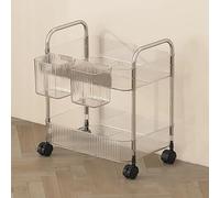 Carrito de almacenamiento rodante acrílico transparente con ruedas y cesta colgante, estantes de 2 niveles para cocina y baño, carrito utilitario elegante que ahorra espacio