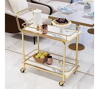 Carrito de almacenamiento rodante de 2 niveles con ruedas, carrito de servicio versátil para vino, cerveza, té, café y postres, carrito de cocina blanco con asa de fácil agarre para un transporte