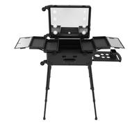 Carrito de aluminio con 8 luces LED, 3 colores de luz, patas de apoyo ajustables en altura (39-85 cm), bolsa de maquillaje con 4 ruedas dirigibles, organizador profesional de cosméticos para