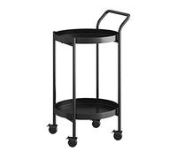 Carrito de bar de metal con ruedas, estante esquinero giratorio elegante de 2 niveles para almacenamiento de bebidas, soporte redondo decorativo compacto negro para uso doméstico y fiesta