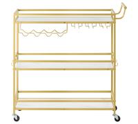 Carrito de bar VEVOR, carrito de servicio de 3 niveles para , estación de utilidades con ruedas, carrito móvil para bebidas con estante de madera, botellero y portavasos, 910x330x935mm, dorado