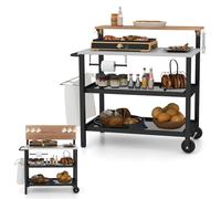 Carrito de Barbacoa con Ruedas para Exteriores, Parrilla, Comedor, Horno de Pizza móvil de 4 estantes, Mesa abatible, Ruedas Lisas, Ganchos y asa Plegable, Carrito para Patio, jardín.