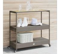 Carrito de barra de mimbre gris y madera de acacia maciza de 3 niveles, estante de almacenamiento rodante, carrito de servicio móvil para cocina, comedor, baño, sala de estar, oficina